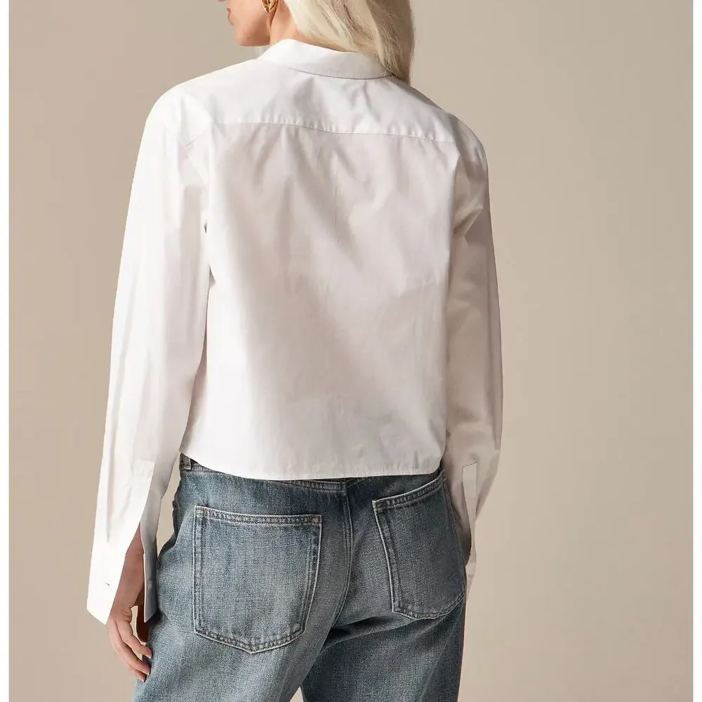 J.Crew Cropped Button Up Shirt Cotton White Minimalist Classic Womens US 8 NWT